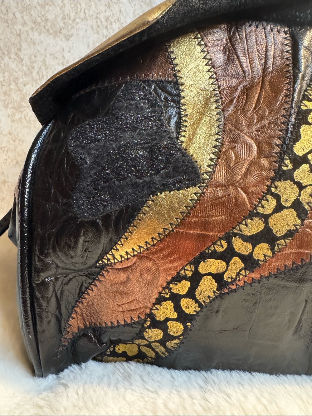 TaLee Genuine Leather Patchwork Bag in Black and Metallic Accents - Picture 5 of 12